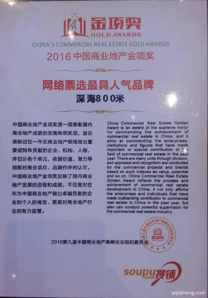 2021第九届中国商业地产发展高峰论坛落幕 深海800米获“具有品牌奖”